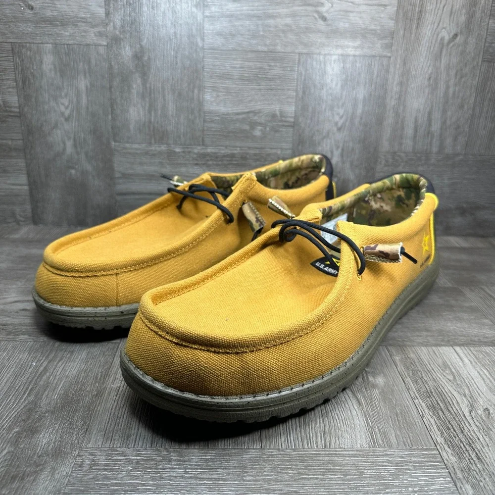 Hey Dude Wally US Army Loafers Mens 15 Tan Camo Canvas Slip On NEW